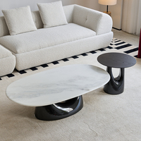 Ensemble de table basse moderne de luxe pour salon, design actuel, structure en acier carbone, table ronde en marbre, table basse écologique