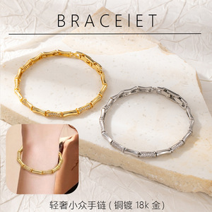 Pulsera de bambú chapada en oro de estilo chino, joyería geométrica con microincrustaciones para mujer, regalo SLG 009 - Product Image 5