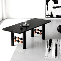 Table en bois massif de style rétro français du milieu du siècle, table à manger et bureau rectangulaire de designer créatif, style minimaliste nordique noir