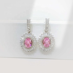 Boucles d'oreilles pendantes en laiton plaqué or, ovales, délicates, uniques, pour fêtes, avec zircon cubique, géométriques, pour mariée, vente en gros - Product Image 4