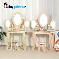 Nouvelle table de maquillage et tabouret en bois pour enfants 2026, coiffeuse princesse jaune avec miroir et accessoires Z08244HB