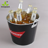 Seau à glace Innopack rond 5L/10L, outil de bar pour bière, vin, champagne, revêtement antirouille, ouvre-bouteille