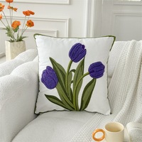 Französischer Landhausstil Moderner Minimalistischer Kissenbezug mit Blumenstickerei, Dekokissenhülle mit Tulpen-Stickerei für Sofa