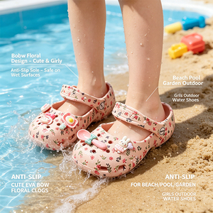 Lindas Sandalias de Playa y Jardín Antideslizantes con Lazo Floral de EVA para Niñas, Zapatos de Agua para Exteriores - Product Image 1
