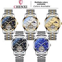 Hochwertige Edelstahl-Armbanduhr mit Legierungsgehäuse Luxuriöse Herren-Modeuhr Trendige Skelett-Mechanikuhr