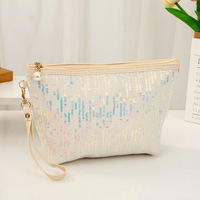 Trousse de maquillage portable de grande capacité, brodée de paillettes, avec fermeture à glissière, haut de gamme, étui à cosmétiques magique en pierre
