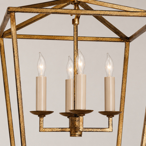 Antique Gold Metal Lantern Pendant <b>Light</b> 4 <b>Lights</b> Cage Chandelier For Kitchen Island Foyer Entryway Hallway Decoration - Product Image 2