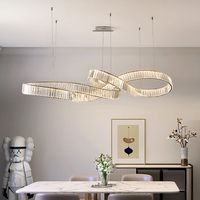 Luminaire suspendu en cristal LED de forme infinie, moderne et luxueux, luminaire de plafond linéaire à intensité variable pour table à manger, îlot de cuisine