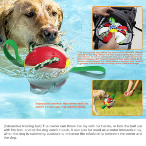 <b>Interactive</b> Dog Chew Ball with Rope and Handle Red White Yellow Plastic Treat Dispensing <b>Toy</b> for Dogs - Product Image 4