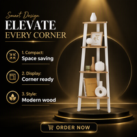 Étagère d'angle moderne en bois à 4 niveaux pour rangement et présentation de bibelots dans le salon