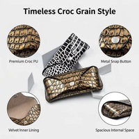 Étui à lunettes en cuir PU à motif crocodile de luxe, pochette vintage pour lunettes de soleil avec bouton pression