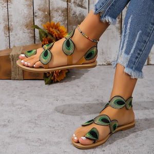 2025 dames en plein air sandales plates paon bout romain à la mode automne Mules sans lacet chaussures pour femmes été printemps Collection - Product Image 4