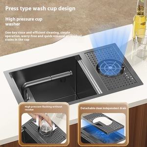 Comptoir de cuisine carré <span class=keywords><strong>noir</strong></span> évier caché en acier inoxydable avec couvercle robinet extractible et <span class=keywords><strong>lave</strong></span>-<span class=keywords><strong>vaisselle</strong></span> pour cuisine de bar - Product Image 3