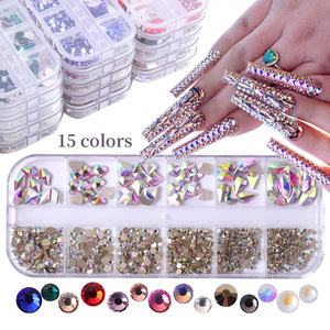 12 Grilles de Strass Mixtes AB pour Ongles – Cristaux 3D Dorés, Roses, Rouges, Pierres en Verre Diamantées, Décorations Plates pour Ongles, Breloques pour Ongles - Product Image 2