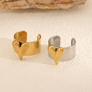 Heart Shape <b>Titanium</b> Steel <b>Ring</b> For Women Two Tone Gold And Silver Simple Elegant Jewelry Gift - Product Image 3