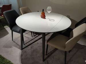 Table à manger ronde extensible de luxe |   Pierre blanche frittée |   Meubles minimalistes pour cuisine et salle à manger - Product Image 5