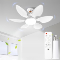 Ventilateur de plafond LED avec télécommande, base E27, gradation progressive, minuterie 2/4H, blanc, 3 vitesses, design moderne à profil bas