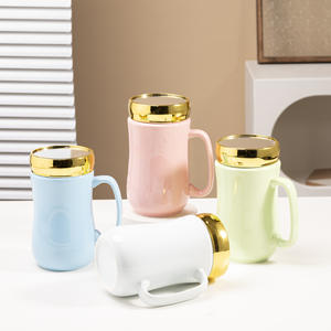 Taza de Cerámica Creativa con Superficie de Espejo y Tapa, Taza de Agua de Cerámica de Gran Capacidad para Oficina, Taza de Café y Leche para Parejas - Product Image 3