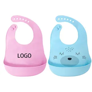 Babador de silicone para bebês, babador macio colorido reutilizável à prova d'água com logotipo engraçado para servir em louça infantil