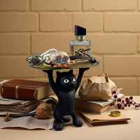 Organisateur de clés créatif en forme de chat de dessin animé à double plateau, ornement de bureau décoratif, plateau cadeau élégant et accrocheur