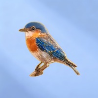 Broche de esmalte realista de pájaro azul en rama, broche de pájaro silvestre
