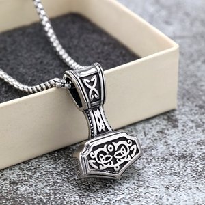 yunnique Men's Stainless Steel Viking Thor Hammer Pendant Necklace Double Sided Geometric Design Gift Jewelry - Product Image 1