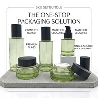 Ensemble d'emballages cosmétiques pour soins de la peau, flacons et pots en verre épais avec bouchon à vis et impression sérigraphique pour crème de soin de la peau