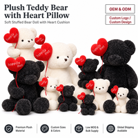 Ensemble d'ours en peluche avec ballon cœur noir et blanc, grande taille, poupée en peluche, OEM ODM, vente en gros personnalisée