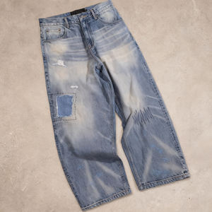 Dongguan الشركة المصنعة مخصص التصحيح رجل غسل حمض الساق واسعة فضفاضة اليابانية Selvedge السراويل الجينز السراويل الرجل - Product Image 3