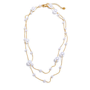 JINYOU 4414, recién llegados, cadena doble, collar de cuentas de perlas simuladas pequeñas mixtas grandes para mujer, regalo de joyería de acero inoxidable - Product Image 1
