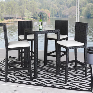 Table de bar de cuisine <span class=keywords><strong>haute</strong></span> en osier blanc et chaises Ensemble de bar en rotin nordique pour comptoir extérieur Tabourets de bar Chaises de bar - Product Image 5