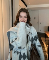 Gemütliche Argyle-Strickjacke - Weiche Mohair-Mischung, Oversize-Passform, Winterwärme & Schicker Stil für Damen, Perfekt für Freizeit & Büro