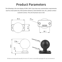 Support à boule en aluminium 1,5" avec plaque à 2 trous, qualité marine, antirouille pour bras RAM, bateau, camion, véhicule