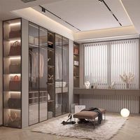 Sistema de Closet Moderno e Luxuoso com Portas de Vidro e Iluminação LED, Mesa de Maquiagem Embutida, Ideal para Residências de Alto Padrão