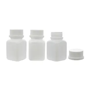 Cápsulas de plástico de forma cuadrada blanca, botellas vacías portátiles de medicina con tapa, 30cc, 1oz