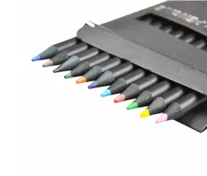 गर्म बेच 12-रंग पेंसिल के लिए प्रचार lapices colores, काले बहुरंगा पेंसिल सेट