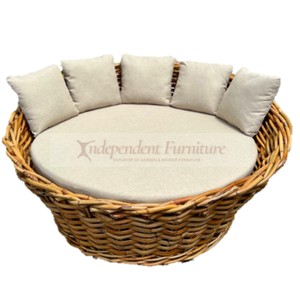New Modern Minimalist Luxury Outdoor Rattan Daybed Sofa Bed Cushions Set Sponge Filling Solid Wood Cover Resort Hotel Furniture - Product Image 4