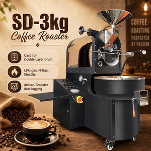 เครื่องคั่วกาแฟแก๊สแบบใช้มือขนาด 1.2-1.5 กก. พร้อมระบบควบคุมอุณหภูมิ ทำจากสแตนเลส ปรับแต่งได้สำหรับใช้ในบ้านและเชิงพาณิชย์ - Product Image 1