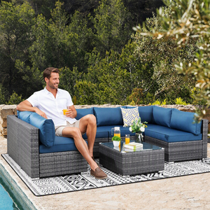 7 PCS <strong>Rattan</strong> Outdoor Sofa Set Grey Nordic <strong>Garden</strong> Sofas L Shape <strong>Rattan</strong> Wicker <strong>Corner</strong> Sofa Set <strong>Furniture</strong> for Villa/ Hotel/ Outdoor - Product Image 1