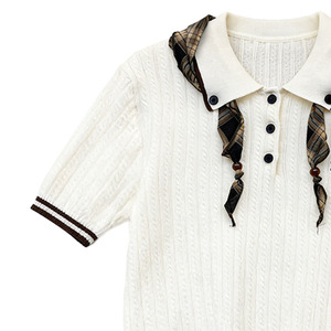 Polo de Punto Personalizado, Estilo Preppy, Casual, con Mangas Acanaladas para <span class=keywords><strong>Mujer</strong></span> - Product Image 6