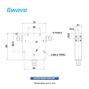 Circulador <span class=keywords><strong>RF</strong></span> con aislamiento de 15dB 30 vatios N hembra-para 1GHz a 2GHz - Product Image 3