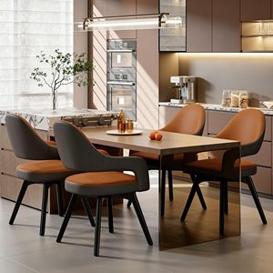 <span class=keywords><strong>Fauteuil</strong></span> pivotant moderne avec pieds en <span class=keywords><strong>métal</strong></span> <span class=keywords><strong>noir</strong></span>, revêtement en cuir PU marron, chaise de salle à manger écologique, rotation à 180°, utilisation hôtelière - Product Image 2