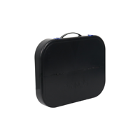 Boîte de rangement en plastique rigide noire KONRAS avec fermoirs à boucle bleus et poignée pour l'organisation des outils