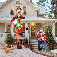 Grand renne de Noël gonflable d'extérieur avec Père Noël grimpant et chien, décoration de Noël gonflable avec lumières LED pour toit et jardin