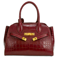 Échantillon Gratuit Sac à Main Femme en Cuir Véritable Rouge Vin Texture Crocodile avec Fermoir Métallique Personnalisable pour Sacs de Loisirs