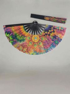 Éventail pliant personnalisé style art populaire 2024 avec logo imprimé, en bambou et tissu imprimé UV, technique de peinture, stock usine - Product Image 2