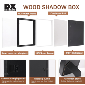 Cornice Shadow Box in <span class=keywords><strong>Legno</strong></span> Nero DX DESIGNS 4x6 8x10 11x14 12x16 Pollici A4 A3 Cornice 3D per <span class=keywords><strong>Foto</strong></span> con Profondità 3cm/5cm - Product Image 2