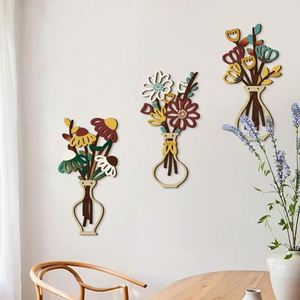 Wholesale Boho Wooden Flower <b>Vase</b> Wall Hanging Rustic Wall Art Set Housewarming Gift for New HomeThoughtful Warm Home Decor Gift - Product Image 1