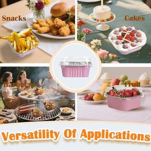 Contenedores Desechables de Aluminio para Alimentos, Rectangulares, Color Rosa, con Tapa de Aluminio, Aptos para Alimentos para Llevar - Product Image 4