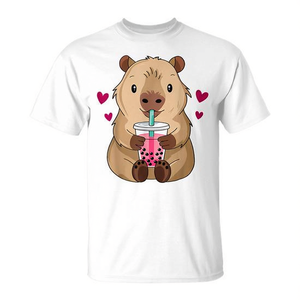 T-shirt pour filles mignonnes avec capybara kawaii anime amateur de bubble tea - Product Image 2